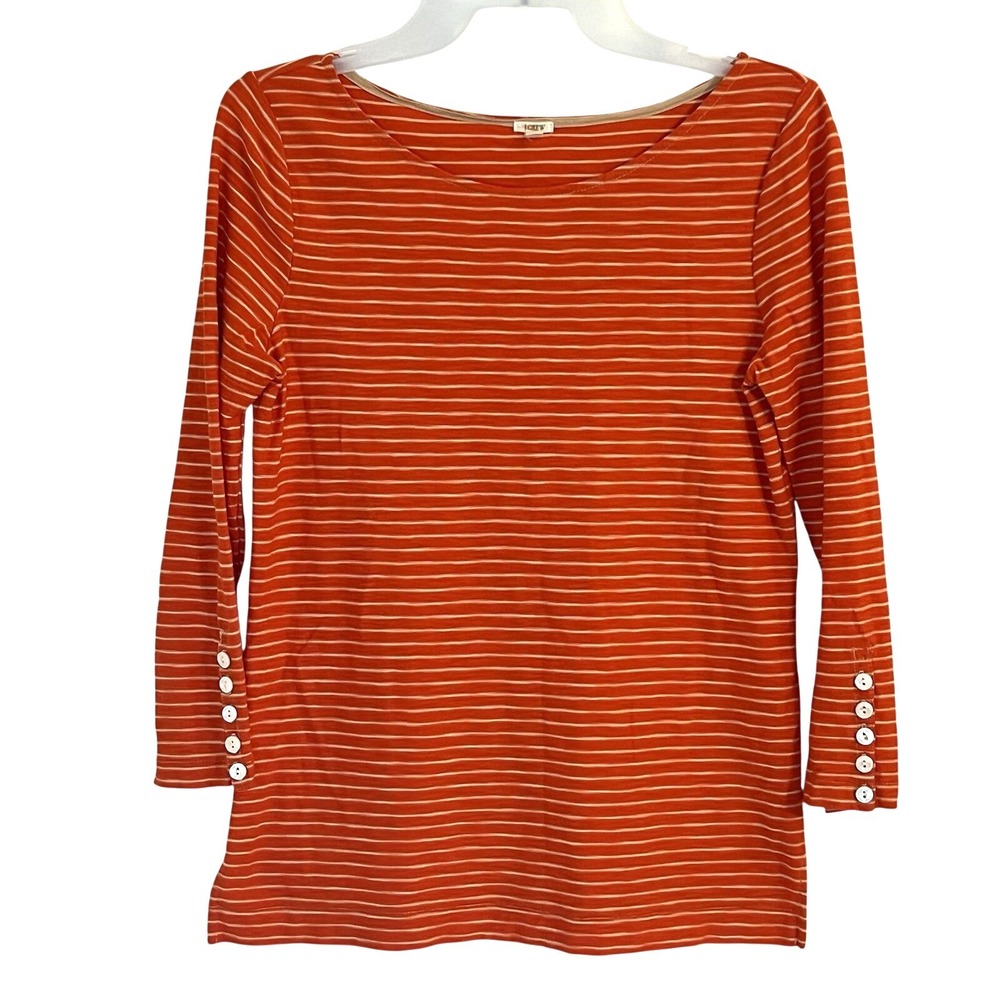 J‎ Crew Orange Striped Top XS Cotton 3/4 Sleeve Coastal Preppy